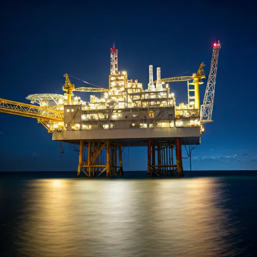 Offshore oil rig platform at night representing the extreme environments where PAI polymer seals and bearings operate