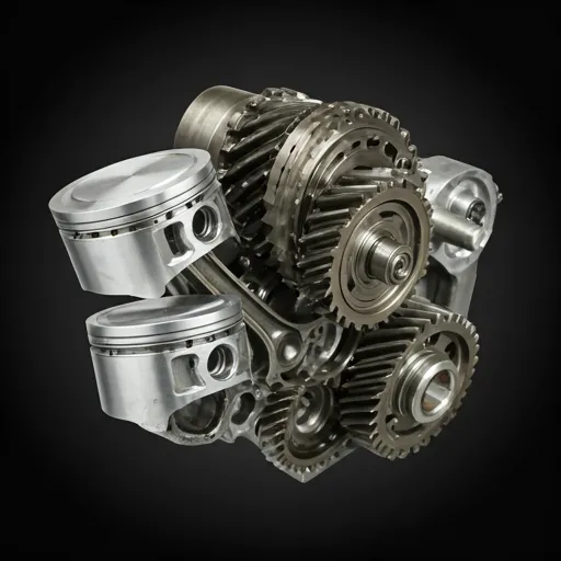 Precision-machined PEEK gears and engine components integrated into a modern automotive powertrain assembly