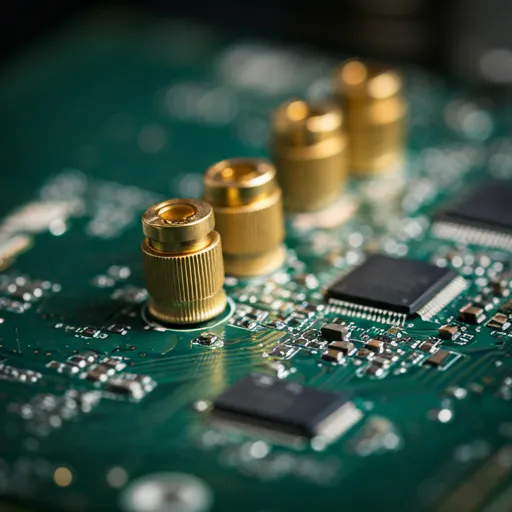 Close-up of gold-plated connectors and electronic components mounted on a PCB using heat-resistant PPS plastic