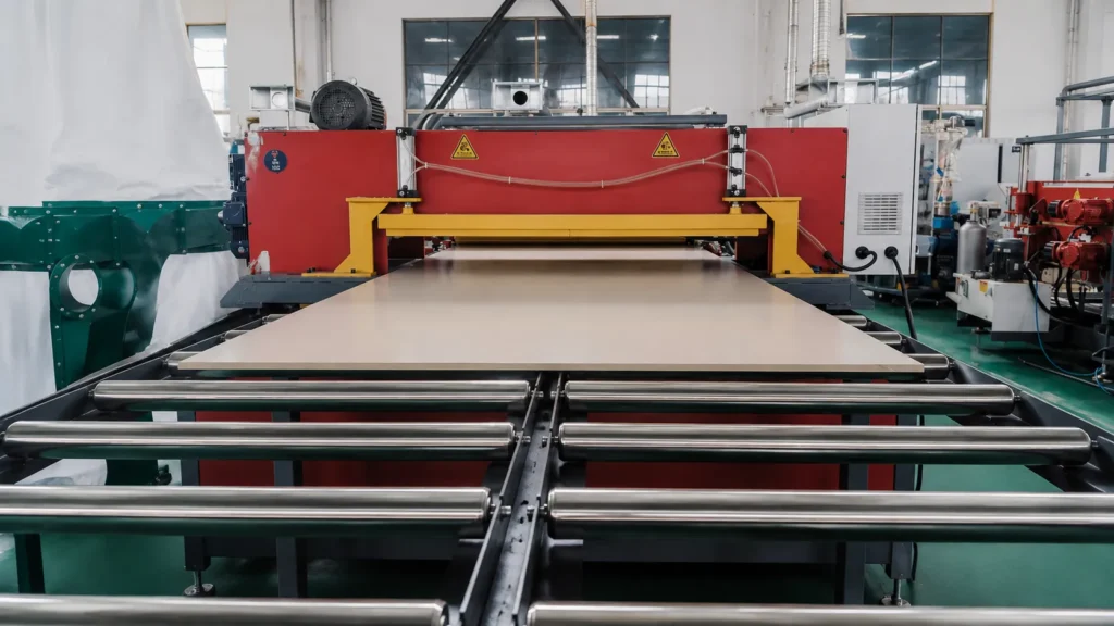 High-performance PEEK sheet on the extrusion production line, industrial plastic plate manufacturing
