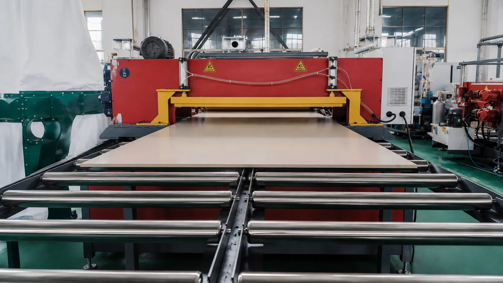High-performance PEEK sheet on the extrusion production line, industrial plastic plate manufacturing