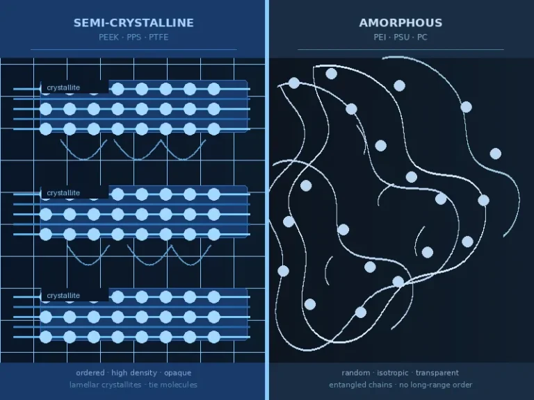 Semi-crystalline vs amorphous engineering thermoplastics – PEEK PPS PTFE vs PEI PSU