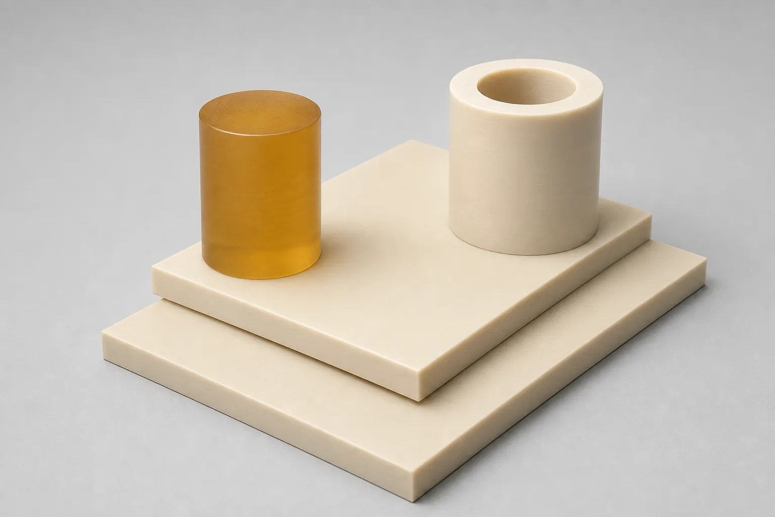 PEEK sheets and tube with an amber PPSU rod supplied as semi-finished medical polymer stock shapes