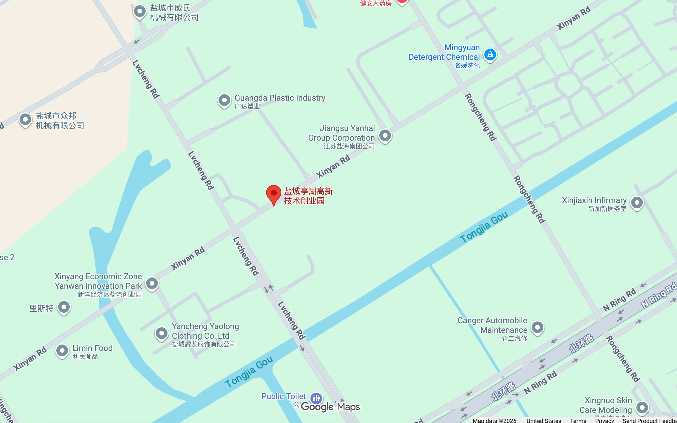 Google map showing the JEKIN HPM factory location in Tinghu District, Yancheng, Jiangsu, China