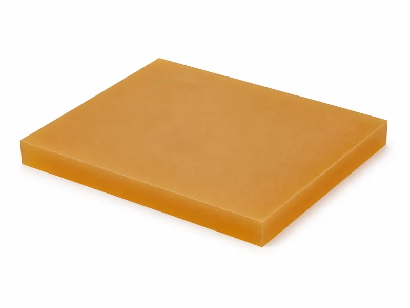 Natural amber unfilled PEI polyetherimide sheet and plate stock on a white background