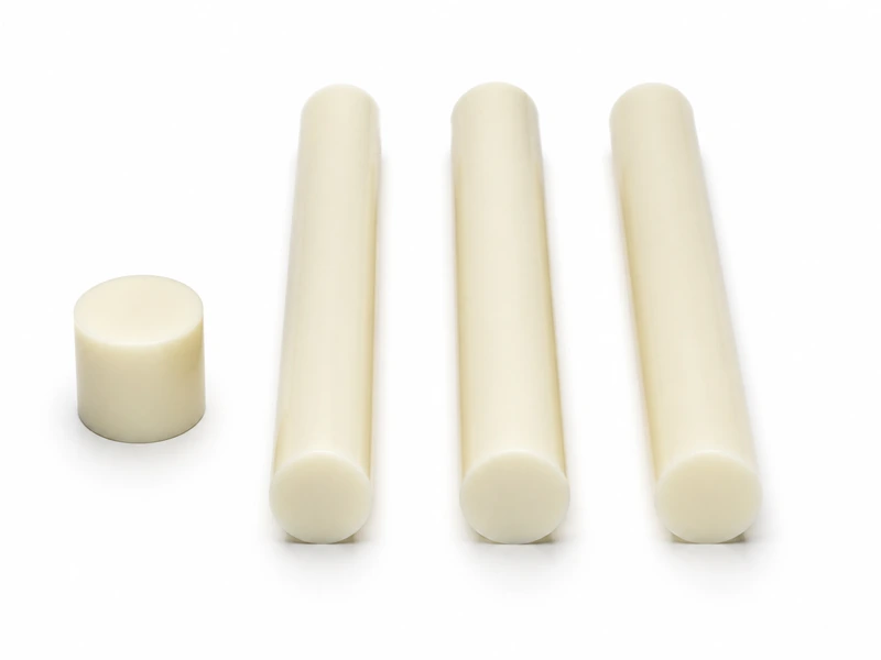 Natural white PETP rods arranged parallel with a separate cut section
