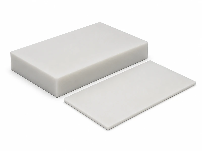 Natural white PVDF sheet and plate stock on a white background