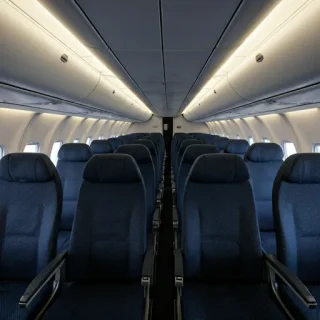 Ergonomic aircraft cabin seats and interior panels utilizing flame-retardant PEI plastic components