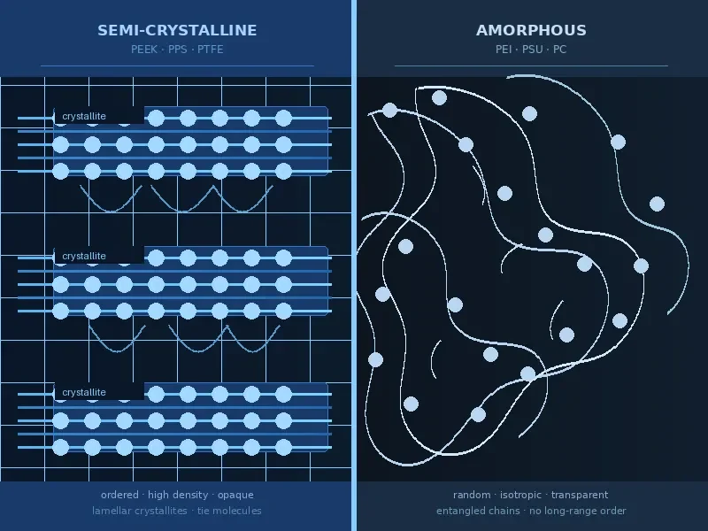 Semi-crystalline vs amorphous engineering thermoplastics – PEEK PPS PTFE vs PEI PSU